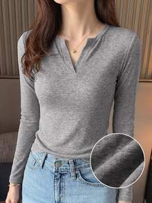 DAZY Women's Round Neck Solid Color Basic White Short Sleeve T-Shirt Spring Summer - Grey - View 1