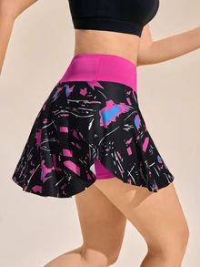 Exploreva Exploreva Women's Geometric Print High Waist Skort With Pockets,Creek Adventures Outfit - Hot Pink - View 5