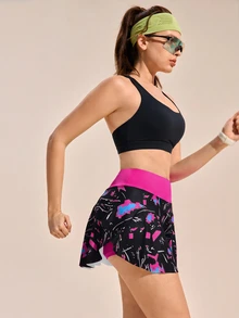 Exploreva Exploreva Women's Geometric Print High Waist Skort With Pockets,Creek Adventures Outfit - Hot Pink - View 7