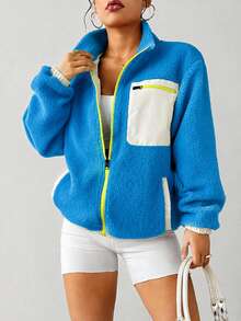 Exploreva Autumn/Winter Casual Outdoor Warm Fleece Jacket - Blue - View 7