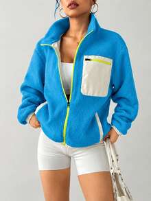 Exploreva Autumn/Winter Casual Outdoor Warm Fleece Jacket - Blue - View 8