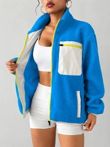 Exploreva Autumn/Winter Casual Outdoor Warm Fleece Jacket - Blue - View 5
