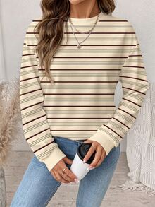 SHEIN LUNE 女款運動衫，休閒極簡日常百搭，約會與外出穿搭，女款秋季服飾，秋季穿搭，女款通勤穿搭，百搭上衣，外出穿搭，機場穿搭 - 白色 - 查看 5