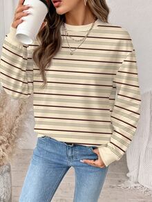 SHEIN LUNE 女款運動衫，休閒極簡日常百搭，約會與外出穿搭，女款秋季服飾，秋季穿搭，女款通勤穿搭，百搭上衣，外出穿搭，機場穿搭 - 白色 - 查看 4