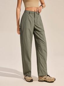 Exploreva Exploreva Women's Solid Color Pocket Hiking Pants, Sporty Casual - Green - View 6
