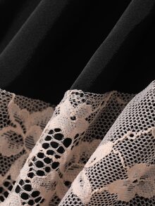 DAZY Gaun Tidur Wanita Model Camisole dengan Patchwork Renda Warna Kontras untuk Musim Gugur - Hitam - View 7