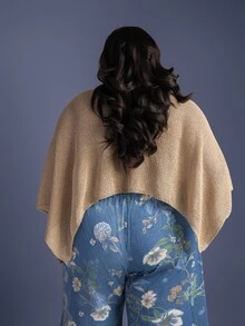 CurvyTilda 大尺碼女款時尚透視蝙蝠袖針織罩衫，度假多用途穿搭，適合春/夏 - 杏色 - 查看 2