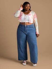 CurvyTilda Summer White Boho Floral Sheer Mesh Knit Cardigan,Plus Size Lightweight Long Sleeve Jacket For Women,Vacation Holiday Beach Wear,Versatile Outerwear - Multicolor - View 3