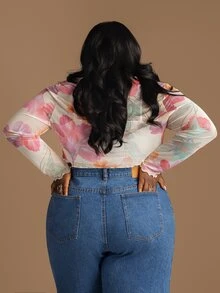 CurvyTilda Summer White Boho Floral Sheer Mesh Knit Cardigan,Plus Size Lightweight Long Sleeve Jacket For Women,Vacation Holiday Beach Wear,Versatile Outerwear - Multicolor - View 4