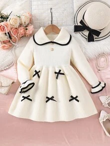 SHEIN 女童（小）毛衣洋裝 - 米色 - 查看 4