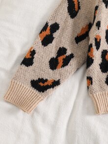 SHEIN Young Girl Leopard Print Kids Knit Crew Neck Casual Sweater & Long Autumn Winter Pants 2 Pieces Set - Multicolor - View 5