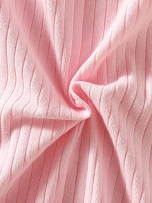 SHEIN 2pcs Newborn Baby Girl Romper Everyday Casual Pink Yellow Solid Color Ribbed Knit Bow Decor Short Sleeve Snap Button Regular Multi Purpose Summer Set - Multicolor - View 8