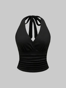 SHEIN Plus Size Women's Y2K Ruched Fitted Halter Top - Multicolor - View 6