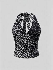 SHEIN Plus Size Women's Y2K Ruched Fitted Halter Top - Multicolor - View 5