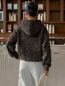 Muchica Plus Size Women's Leopard Print Hooded Fashion Versatile Sweatshirt Winter - Multicolor - View 2