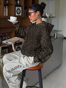 Muchica Plus Size Women's Leopard Print Hooded Fashion Versatile Sweatshirt Winter - Multicolor - View 6