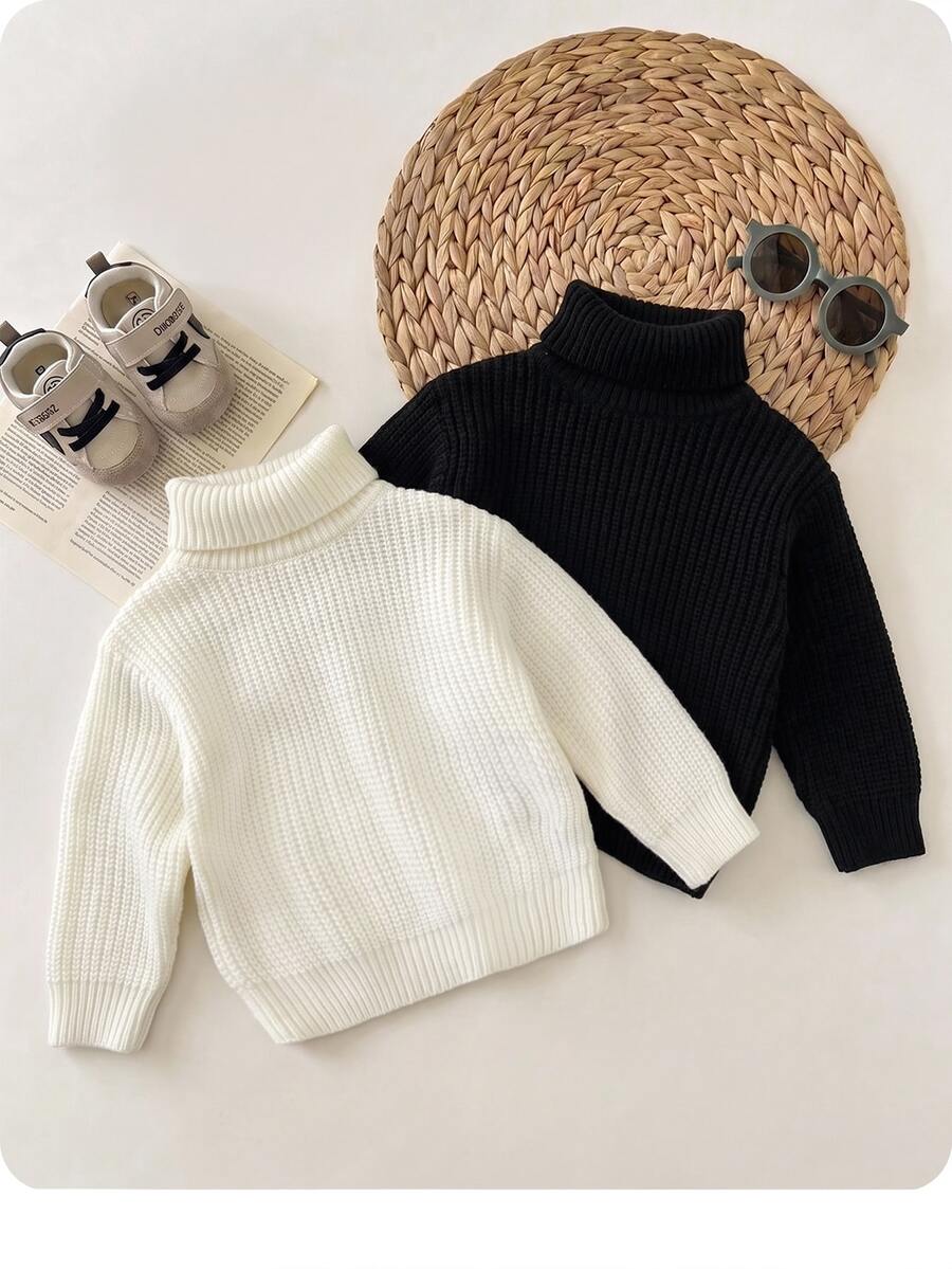 SHEIN 2PCS Baby Girls Sweaters - Black - View 1