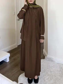 Solavon Women's Casual Versatile Solid Color Shirt & Dress 2 Pieces Set - Coffee Brown - View 2