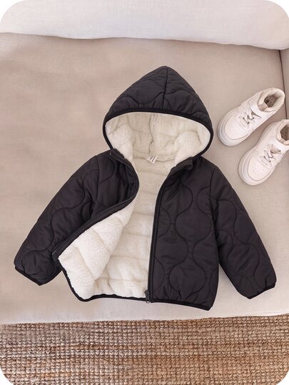 Baby Boy Autumn/Winter Cute Casual Versatile Black Thermal Lined Hooded Jacket