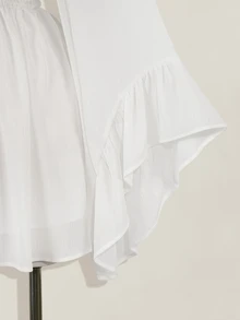 SHEIN ICON Women's Solid Color Flared Sleeve Cinched Waist Mini Dress,White Dresses For Women - White - View 5