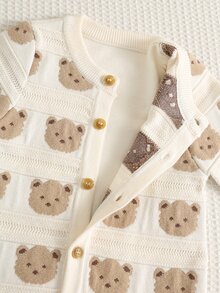 SHEIN 新生兒男嬰女嬰秋冬款熊圖案針織連身衣可愛毛衣爬行服熊爬行服中性嬰兒服冬裝 - 彩色 - 查看 9