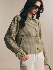 Poéselle 女款格紋休閒百搭日常通勤風衣 - 彩色 - 查看 6