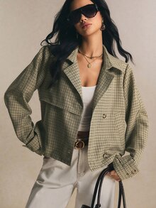 Poéselle 女款格紋休閒百搭日常通勤風衣 - 彩色 - 查看 2