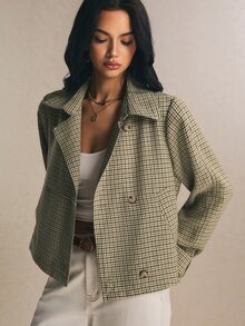 Poéselle 女款格紋休閒百搭日常通勤風衣 - 彩色 - 查看 8