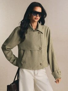Poéselle 女款格紋休閒百搭日常通勤風衣 - 彩色 - 查看 5