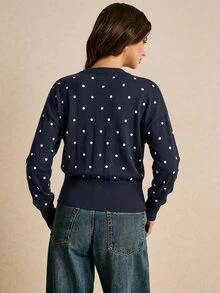 Poéselle Women's Polka Dot Casual Daily Knit Top - Navy Blue - View 2