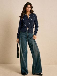 Poéselle Women's Polka Dot Casual Daily Knit Top - Navy Blue - View 5