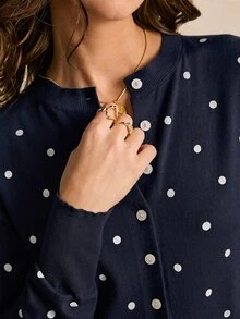 Poéselle Women's Polka Dot Casual Daily Knit Top - Navy Blue - View 6