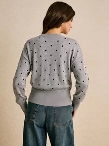 Poéselle 女款波點圖案長袖單排扣針織開襟衫 - 灰色 - 查看 2