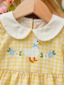 Cozy Pixies 女嬰幼兒女童編織拼色彼得潘領拼接格紋花瓣袖休閒可愛洋裝 - 彩色 - 查看 4