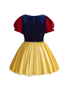 ROMWE Avant Halloween Cosplay Fairy Tale Princess Style Party Red & Blue Contrast Bow Slim Fit Flattering Plus Size Dress - Multicolor - View 6
