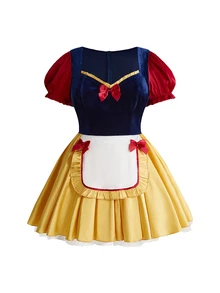 ROMWE Avant Halloween Cosplay Fairy Tale Princess Style Party Red & Blue Contrast Bow Slim Fit Flattering Plus Size Dress - Multicolor - View 5