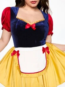 ROMWE Avant Halloween Cosplay Fairy Tale Princess Style Party Red & Blue Contrast Bow Slim Fit Flattering Plus Size Dress - Multicolor - View 2