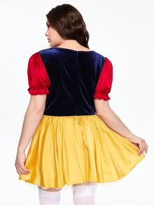 ROMWE Avant Halloween Cosplay Fairy Tale Princess Style Party Red & Blue Contrast Bow Slim Fit Flattering Plus Size Dress - Multicolor - View 3