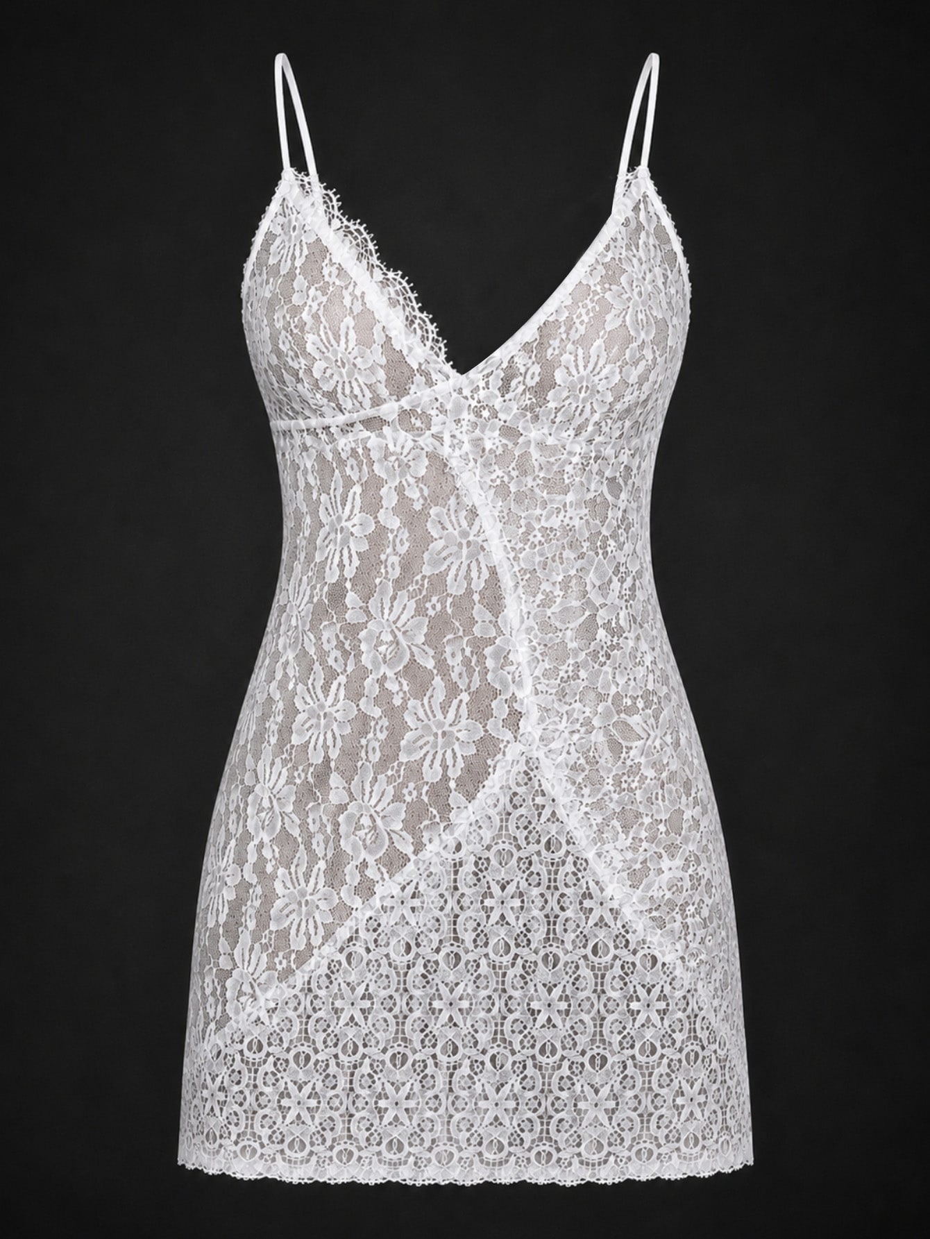 White Lace Asymmetric Neck Sheer Beach Mini Dress, view 8
