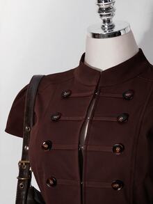 SHEIN ICON Women's Plus Size Short Sleeve Double-Breasted Jacket - Coffee Brown - View 6