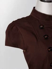 SHEIN ICON Women's Plus Size Short Sleeve Double-Breasted Jacket - Coffee Brown - View 9