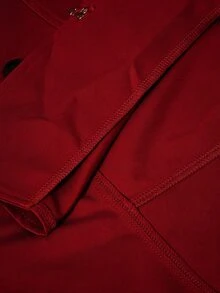 SHEIN ICON 女款大尺碼純色短袖拉鍊前襟雙排扣夾克 - 酒紅色 - 查看 11