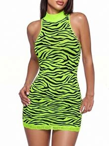 SHEIN ICON 夏季女士全印花修身性感无袖迷你连衣裙 - 彩色 - 查看 3