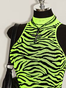 SHEIN ICON 夏季女士全印花修身性感无袖迷你连衣裙 - 彩色 - 查看 5