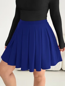 SHEIN Essnce Rok Lipit Kasual Serbaguna Warna Polos untuk Wanita Ukuran Plus - Royal Blue - View 3