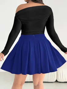 SHEIN Essnce Rok Lipit Kasual Serbaguna Warna Polos untuk Wanita Ukuran Plus - Royal Blue - View 4