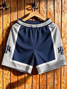 Manfinity Campus Court Men's Casual Letter Print Contrast Color Drawstring Waist Shorts - Multicolor - View 5