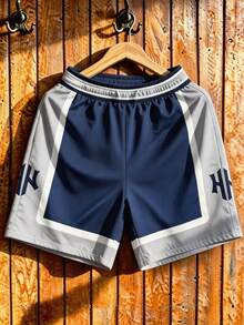 Manfinity Campus Court Men's Casual Letter Print Contrast Color Drawstring Waist Shorts - Multicolor - View 2