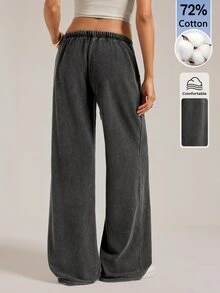 SHEIN Tall Women's Casual Low Waist Straight Leg Sweatpants, Suitable For Autumn/Winter, Washed - Black - View 2