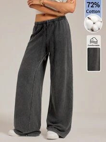 SHEIN Tall Women's Casual Low Waist Straight Leg Sweatpants, Suitable For Autumn/Winter, Washed - Black - View 1